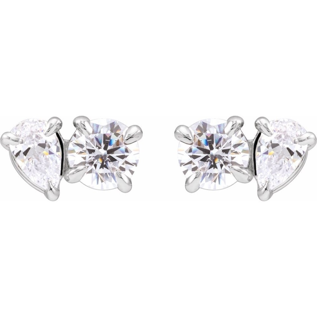 14k White Gold 1 1/6 Ctw Lab-Grown Diamond Two-Stone Stud Earrings